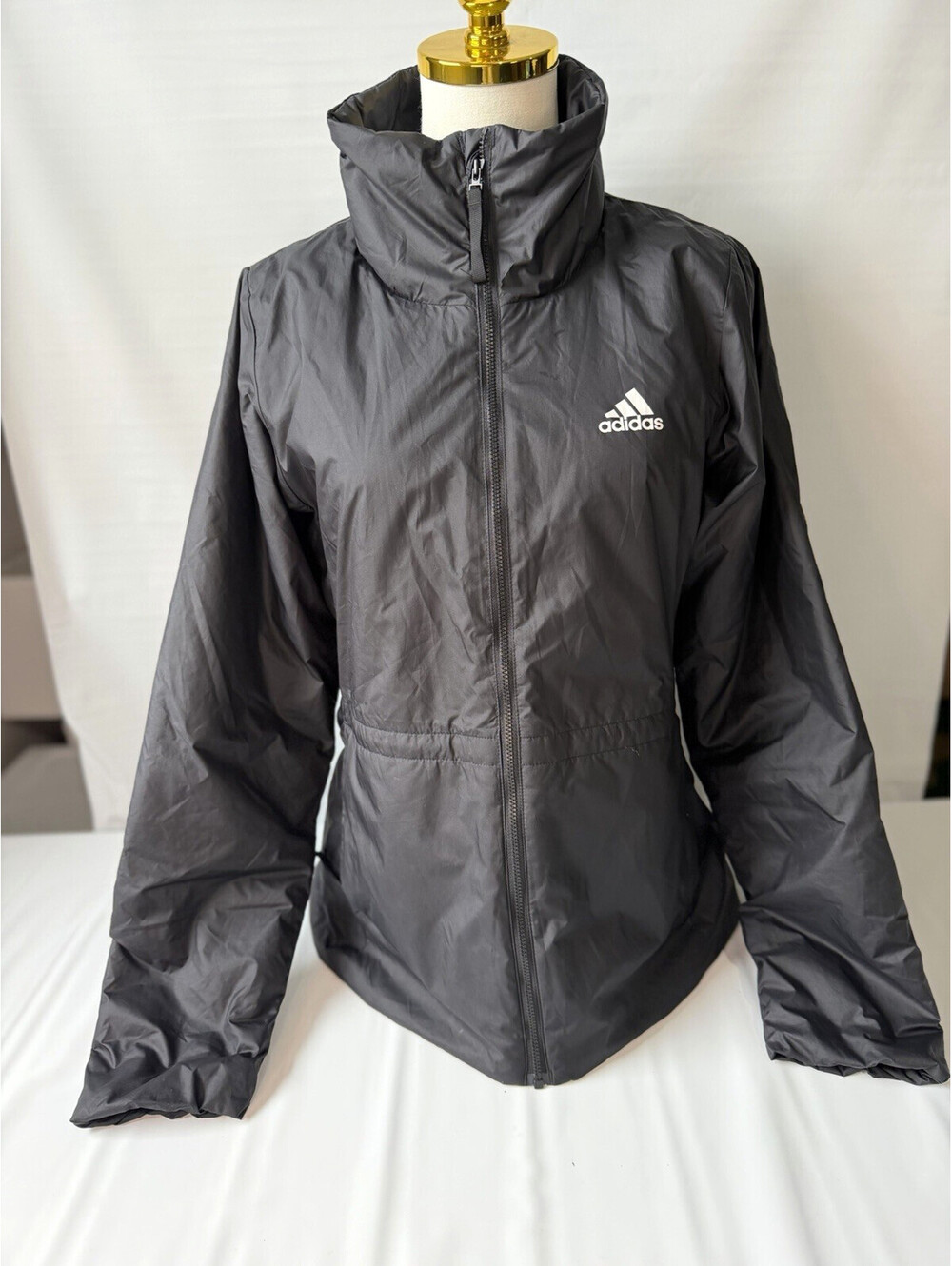 Adidas Primegreen Women's Black Hooded Windbreaker Jacket Size S with 3 Stripes